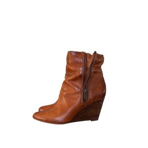 Frye Tan Leather Wedge Boots